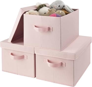 GRANNY SAYS Storage Bins Fabric, Storage Bins with Lids, Collapsible Storage Box Closet Shelf, Decorative Storage Baskets for Organizing Bedroom Dorm Nursery, Pink, Medium, 3-Pack - متتبع أسعار Amazon.sa