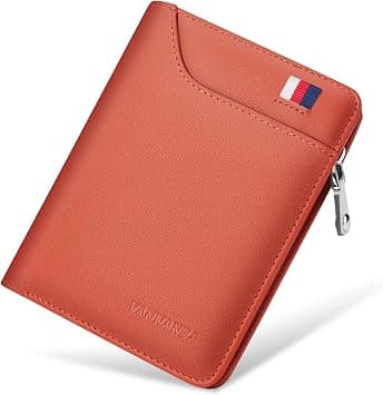Men's Wallet with Zipper Genuine Leather Credit Card Travel Wallet with Coin Pocket(Brick Red) على Amazon.ae - متتبع الأسعار