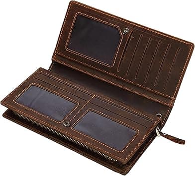 Genuine Leather Long Bifold Wallets for Men Slim RFID Blocking Vintage Zipper Card holder Wallet with Coin Pocket… on Amazon.ae - Price Tracker