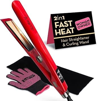 2 in 1 Professional Dual-Voltage Titanium Flat Iron Hair Straightener | up to 480°F | 10s Heat-Up | Straightening Iron & Hair Curling Wand 1.25" with Ceramic MCH Fast Heat, Auto Shut Off on Amazon.ae - Price Tracker