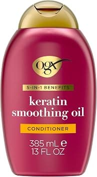OGX Frizz-Free + Keratin Smoothing Oil Conditioner, 5 in 1, for Frizzy Hair, Shiny Hair, RED, 385 ml on Amazon - Best Deal Finder