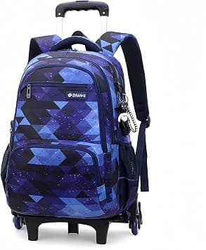 Primary and Medium Upper School Trolley Backpack, Backpacks with Wheels for School Travel for Boy, Blue Rhombus على Amazon.ae - متتبع الأسعار