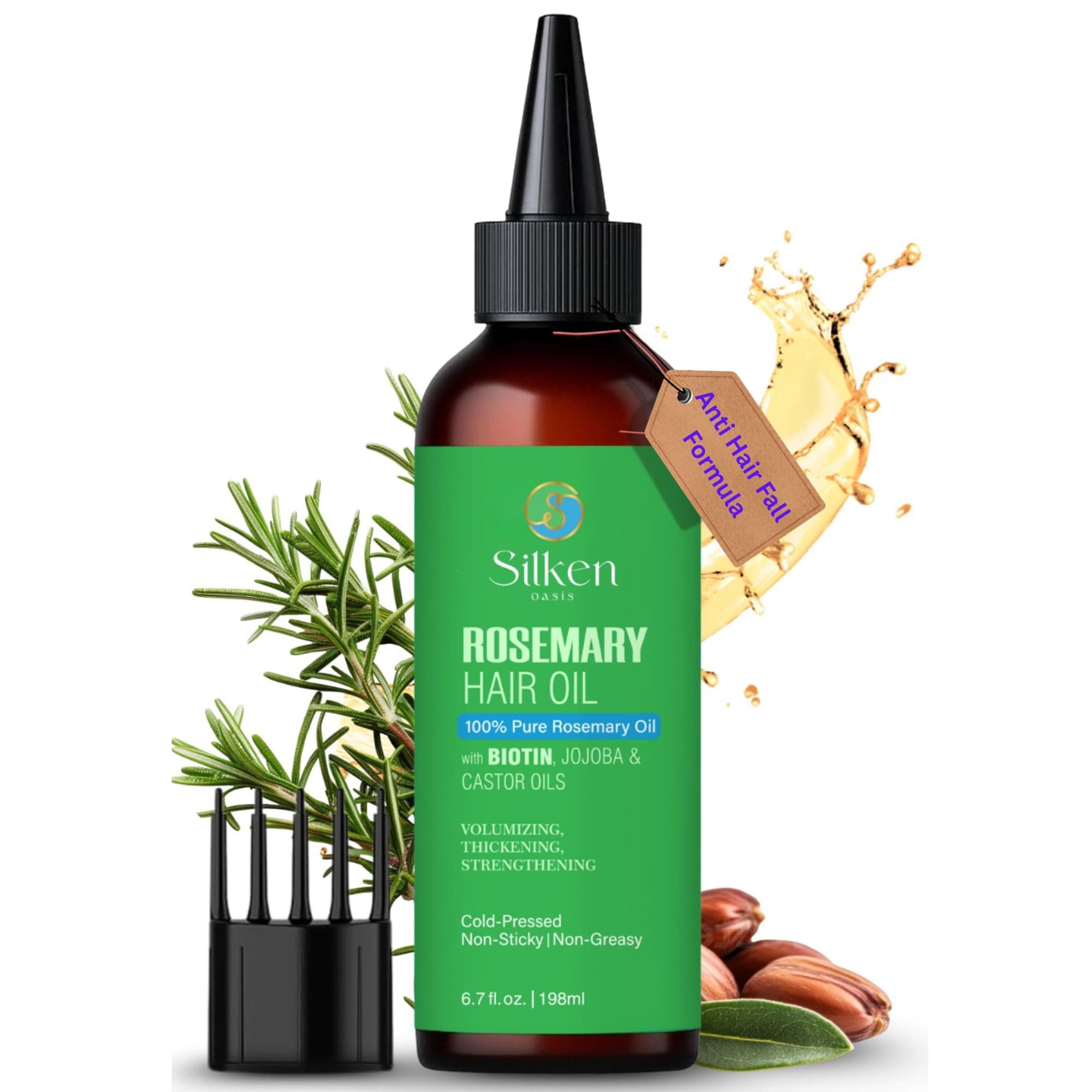Silken Oasis Rosemary Oil for Hair Growth with Jojoba, Castor & Biotin Extract for Women & Men, Anti Hair Fall Formula, Strengthening, Thickening & Scalp Nourishing Hair Care, 198 ml on Amazon.ae - Price Tracker