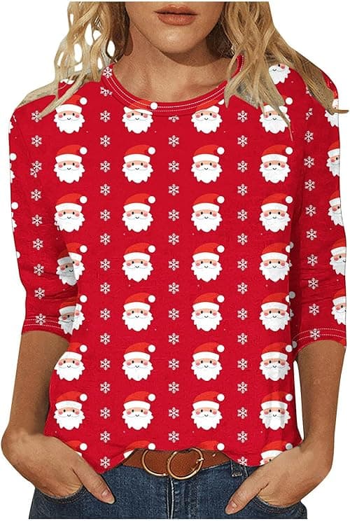Womens Christmas T Shirt Rude Christmas Jumpers 3/4 Sleeve Tshirt Xmas Tree Snowflake Santa Printed Tops Crew Neck T Shirt Xmas Party Tops Tunic Top Casual Holiday Blouse on Amazon.ae - Price Tracker