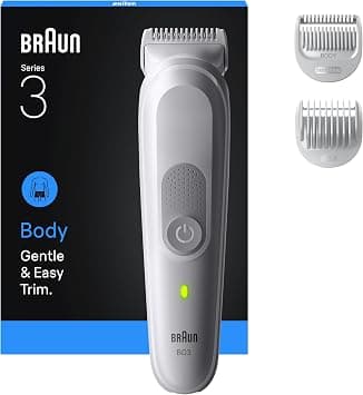 Braun Bodygroomer Series 3, +3 Accessories, Extra Skin Protection, 80 Min Battery Life, Gentle Shaving & Trimming, Waterproof, BG3530, Grey - Best Deal Finder