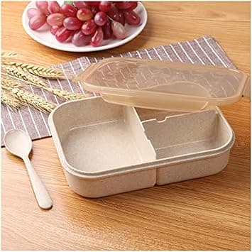 Wheat Fiber Lunch Box For Adults Containers Kids 3 Compartment Food (Flatware Included, Beige & Transparent) 1150Ml on Amazon.ae - Price Tracker