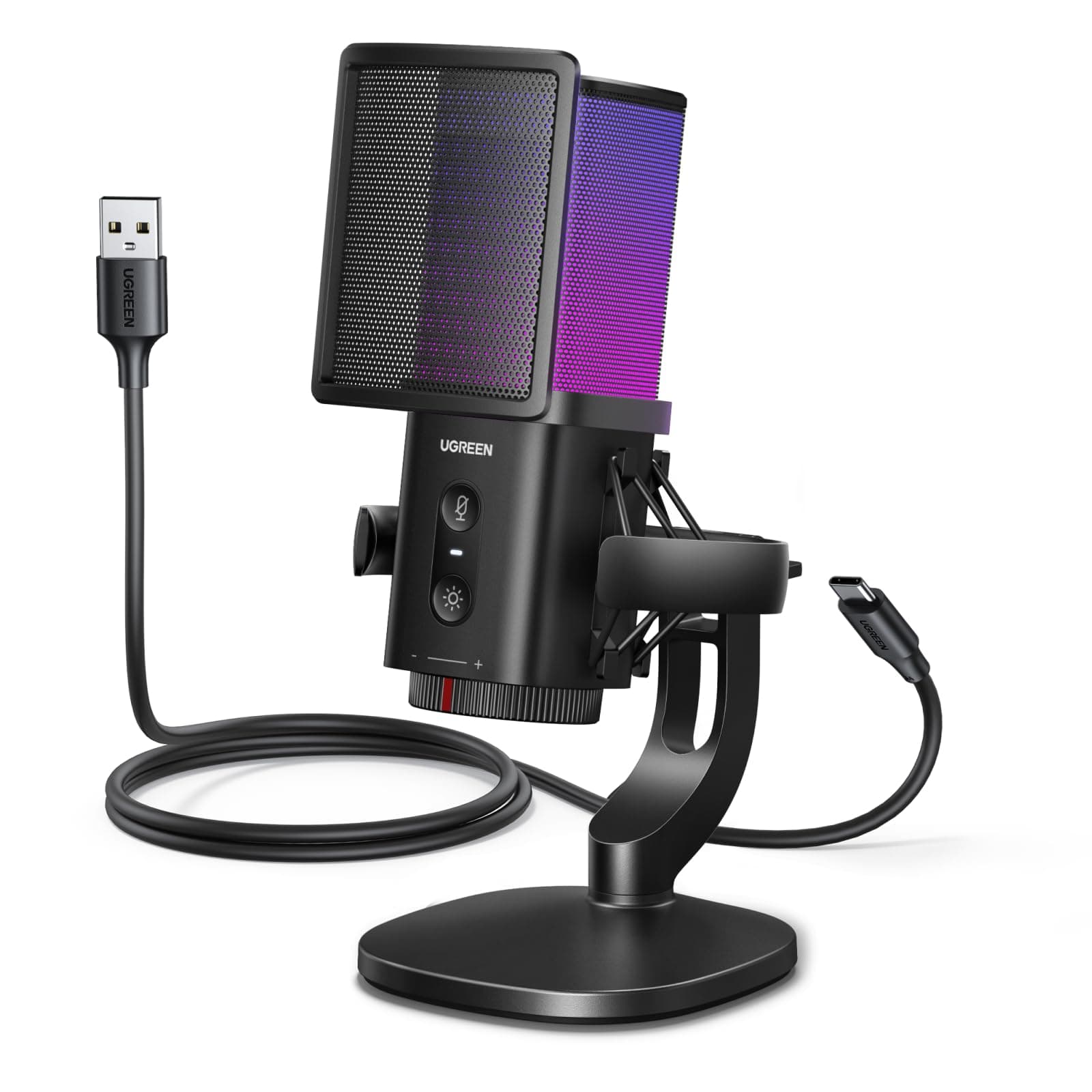 UGREEN USB Microphone Gaming Mic for PC, Streaming, Recording, Podcasts, Laptop, PS5, 96kHz/24bit with RGB Light, Mute button, Shock Mount, Volume Knob, Cardioid Polar Pattern, 3.5mm Headphones Jack on Amazon.ae - Price Tracker