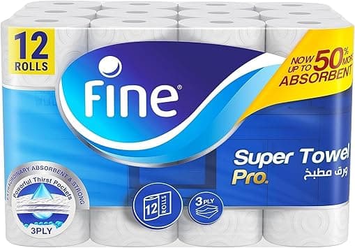 Fine Kitchen Super Towel Pro, 12 Rolls 60 Sheets x 3 Ply Paper Tissue - Amazon.ae Price Tracker