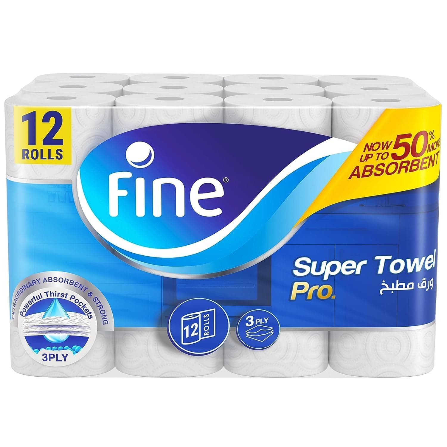 Fine Kitchen Super Towel Pro, 12 Rolls 60 Sheets x 3 Ply Paper Tissue on Amazon.ae - Price Tracker