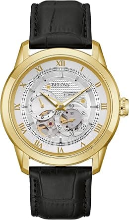Bulova Men's Classic Sutton 4-Hand Automatic Watch, 24-Hour Sub Dial, Open Aperture, Self-Winding, Exhibition Caseback, Double Curved Mineral Crystal, Luminous Hands, 42mm - Best Deal Finder