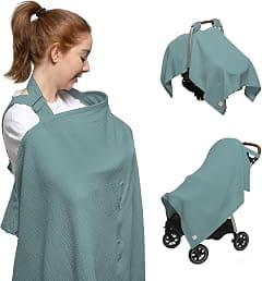 Nilsa 5-in-1 Muslin Nursing Cover up for Breastfeeding & Baby Car Seat Cover -100% Cotton Breastfeeding Cover With Rigid Hoop - متتبع أسعار Amazon.sa
