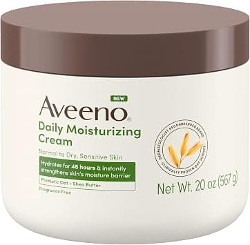 Aveeno Daily Moisturizing Cream with Prebiotic Oat & Shea Butter for Body, Face & Hands Moisturizer Cream, Hydrates Normal to Dry, Sensitive Skin for 48 Hours, Fragrance Free, Non-Comedogenic, 20 oz - Best Deal Finder