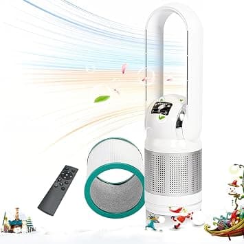 HEATIT Bladeless Fan with Remote and Air Purifier Tower Fan 80° Oscillating with 8 Speeds 8H Timer Air Circulator Fan HEPA Filter with PM 2.5 for Home Bedroom Kitchen and Office White on Amazon.ae - Price Tracker