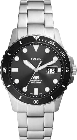 Fossil Men's Blue Quartz Stainless Steel Three-Hand Watch, Color: Silver/Black Taper (Model: FS6032) - دليلك لأفضل العروض