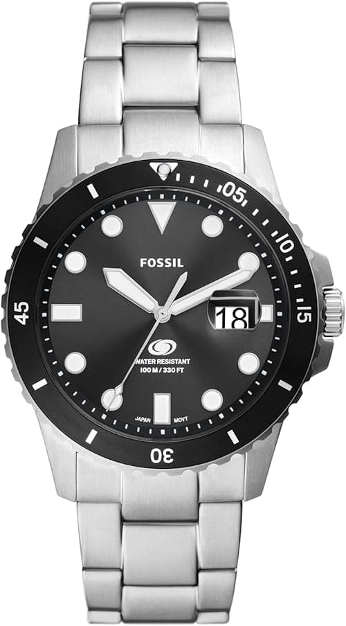 Fossil Men's Blue Quartz Stainless Steel Three-Hand Watch, Color: Silver/Black Taper (Model: FS6032) on Amazon.ae - Price Tracker
