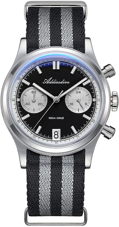 ADDIESDIVE Men’s 38mm Quartz Chronograph Watch, 100M Water-Resistant, BGW9 Luminous, 316L Stainless Steel, Nylon Strap, FKM, Rubber على Amazon.ae - متتبع الأسعار