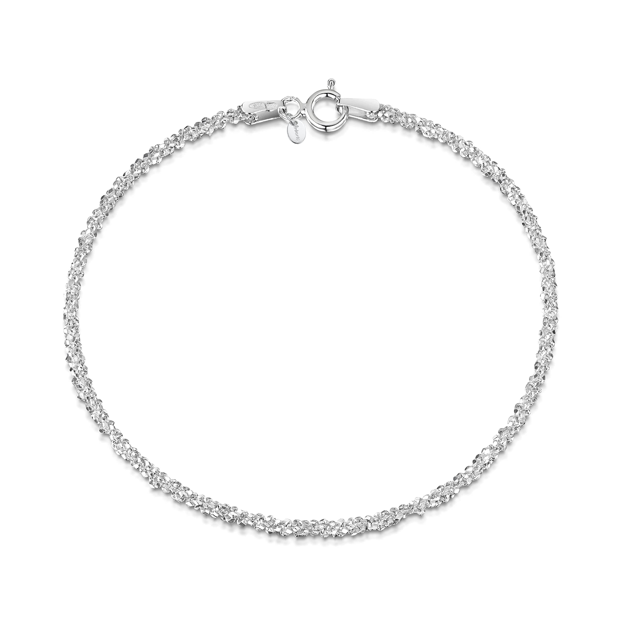 Amberta 925 Sterling Silver 2 mm Snow/Rock Chain Bracelet Size 7" 7.5" in on Amazon.ae - Price Tracker
