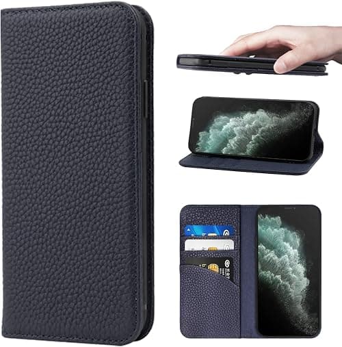 iPhone 11 Case Genuine Leather Card Holder Wallet Case Shockproof Flip Cover - Royal blue على Amazon.ae - متتبع الأسعار