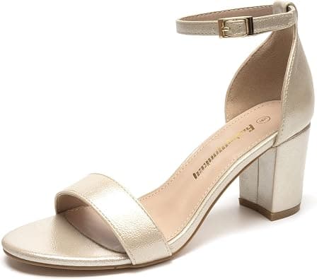FUNKYMONKEY Women's Chunky High Heels Sandals,Two Strap Open Toe Ankle Strap Heeled Sandal,Party Wedding Strappy Buckle Sandals on Amazon.ae - Price Tracker