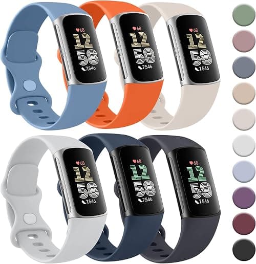 Tobfit 6 PACK Sport Bands Compatible with Fitbit Charge 6 / Fitbit Charge 5 Bands for Women Men, Soft Silicone Waterproof Straps Replacement Wristbands Compatible for Fitbit Charge 5 / Charge 6 on Amazon.ae - Price Tracker