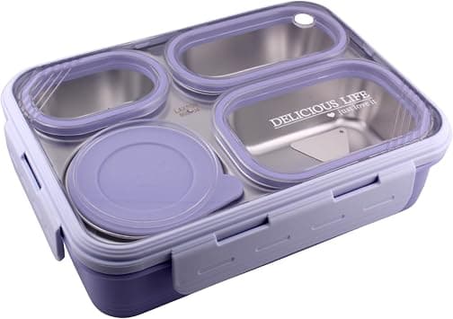 Bento Lunch Boxes, Leak Proof Stainless Steel Lunch Box for Kids, BPA Free Bento Box for Kids and Adults | Tiffin Boxes for Office and School (Purple, 950 ML, 4 Compartment) on Amazon.ae - Price Tracker