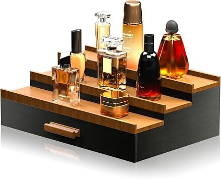 Wooden Cologne Organizer, 3-Tier Display Stand With Drawer Storage for Men, Dresser Perfume Organizer, Great Gift, Black Walnut on Amazon.ae - Price Tracker