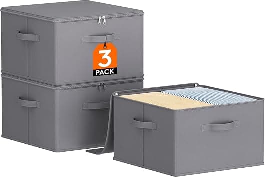 Lifewit Fabric Clothes Storage Box with Lid & Zip, Wardrobe Closet Organiser Storage Bin with Handles for Blanket, Toy, Grey, 40L, 40 x 40 x 25 cm, Pack of 3 on Amazon.ae - Price Tracker