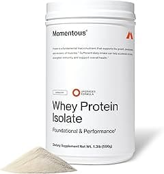 Momentous Essential Grass-Fed Whey Protein Powder - 20g Whey Isolate Protein - NSF Certified, Gluten-Free, 25 Servings for Essential Everyday Use, Unflavored - Amazon.ae Price Tracker