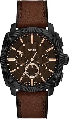 Fossil Men's Machine Chronograph Stainless Steel Watch, Brown Leather/Black, 44MM, Modern - Amazon.ae Price Tracker