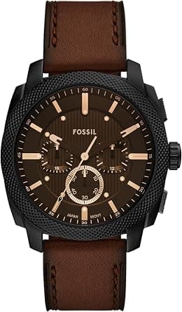 Fossil Men's Machine Chronograph Stainless Steel Watch, Brown Leather/Black, 44MM, Modern - Best Deal Finder