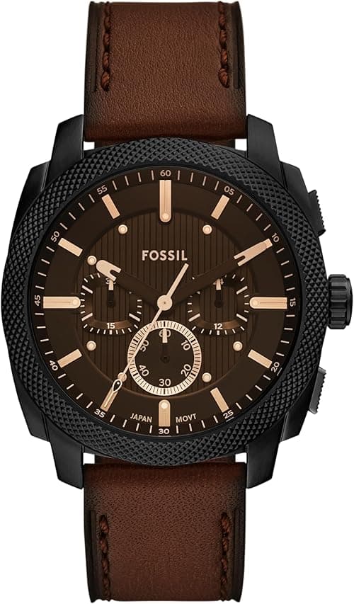 Fossil Men's Machine Chronograph Stainless Steel Watch, Brown Leather/Black, 44MM, Modern on Amazon.ae - Price Tracker