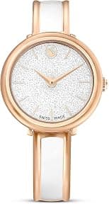 Swarovski Crystalline Bangle Watch, Swiss Made, Metal Bracelet, White, Rose Gold-Tone Finish, White, Strap - Best Deal Finder