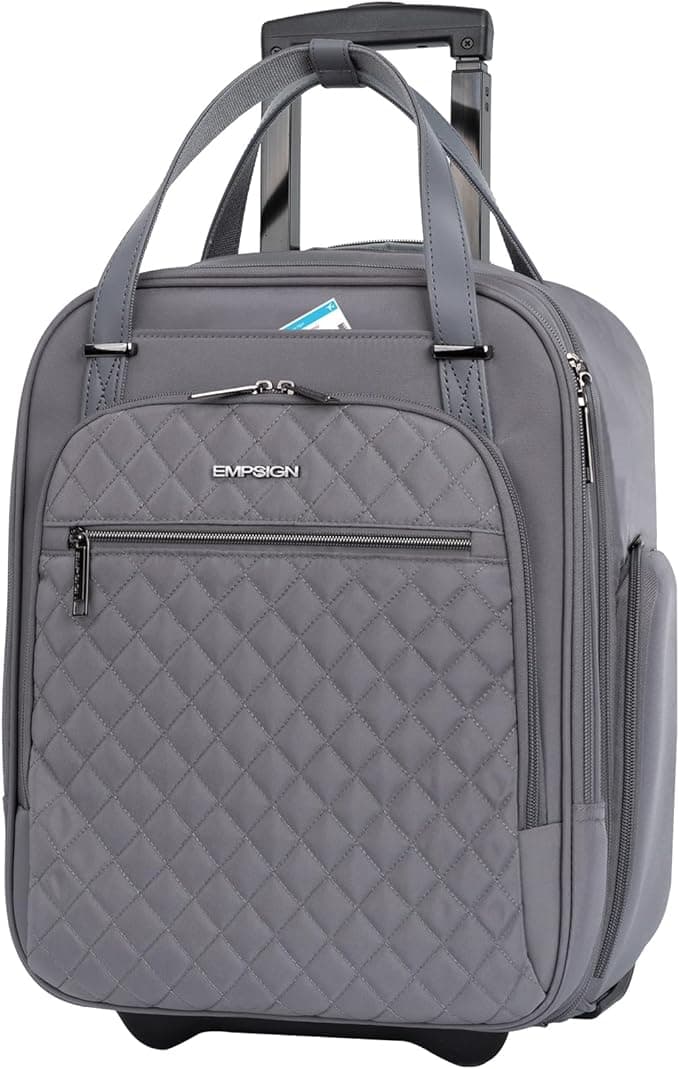 EMPSIGN Underseat Carry on Bag with Wheels, Cabin Size Luggage 16-Inch (40 cm) with 2 Fixed Wheels, Softside Trolley Carry On, Travel Luggage for Women Men Business, Dark Grey-Grey Zipper on Amazon.ae - Price Tracker