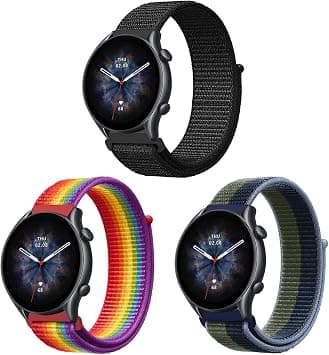 ZoRoll 3 Pack 22mm Strap for Amazfit Bip Max/Active Max/GTR 4/3/2e/Cheetah Ultra/2, Nylon Wristband Strap for Amazfit T Rex3 48mm/Balance Ultra/Bip 6 - Black+Rainbow+Green&Blue على Amazon.ae - متتبع الأسعار