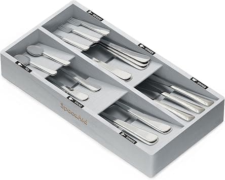 SpaceAid Bamboo Silverware Drawer Organizer with Labels, Kitchen Utensil Tray Holder Organizer for Flatware, Cutlery, Spoon and Knives Drawer Storage Organization (Gray, 6 Slots) على Amazon.ae - متتبع الأسعار
