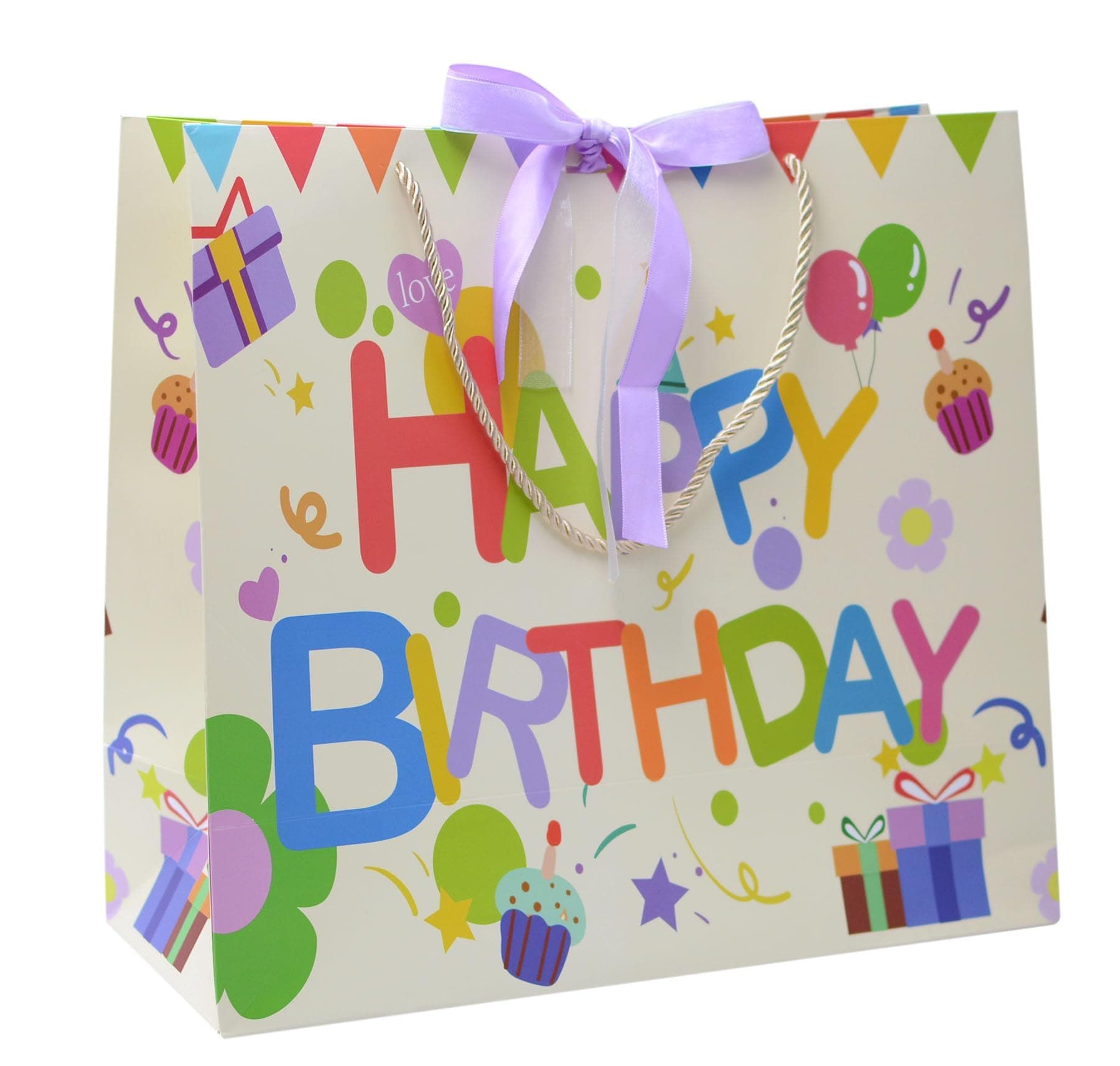 Colorful Birthday Gift Bag, Happy Birthdays Present Bag with HAPPY BIRTHDAY Text, 13.8" Large Gift Bag Set With Greeting Card for Men Women Kids Birthday Gifts (White) on Amazon.ae - Price Tracker