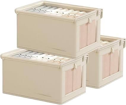 Set of 3 Wardrobe Storage Organiser With Clear Window, Foldable Storage Boxes, Wardrobe Storage Organiser with Lid, Storage Cubes for Jeans Pants Shirts Leggings Sweaters على Amazon.ae - متتبع الأسعار