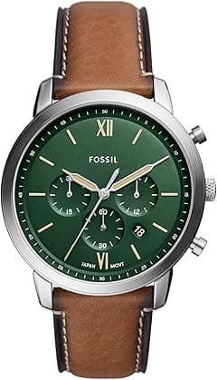 Fossil Men's Neutra Quartz Stainless Steel and Eco Leather Chronograph Watch, Color: Silver/Green, Brown (Model: FS5963) - Amazon.ae Price Tracker