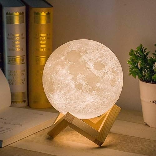 Mydethun (5.9in Moon Light With Wood Base) - Mydethun Moon Lamp Moon Light Night Light for Kids Gift for Women USB Charging and Touch Control Brightness Two Tone Warm and Cool White Lunar Lamp (15cm ) on Amazon.ae - Price Tracker