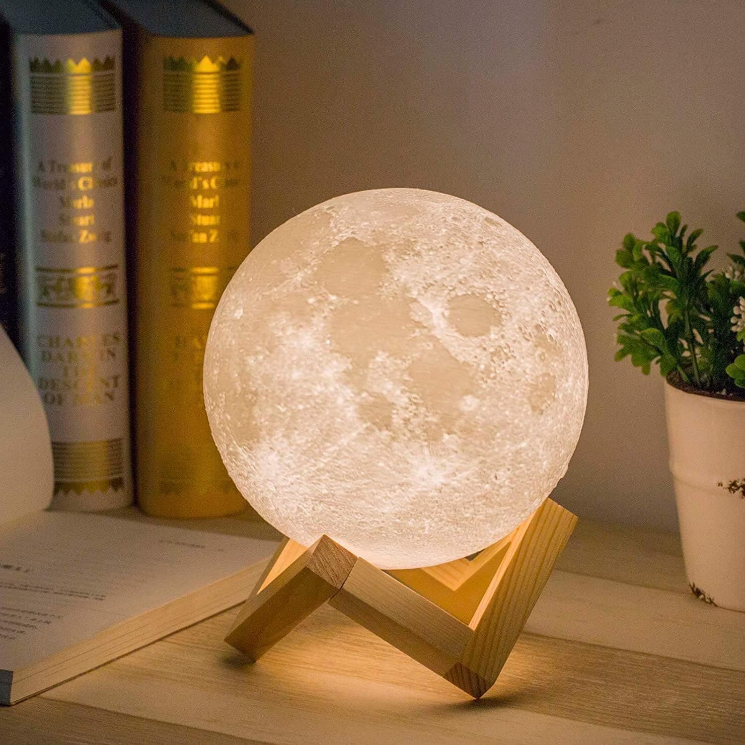 Mydethun (5.9in Moon Light With Wood Base) - Mydethun Moon Lamp Moon Light Night Light for Kids Gift for Women USB Charging and Touch Control Brightness Two Tone Warm and Cool White Lunar Lamp (15cm ) on Amazon.ae - Price Tracker