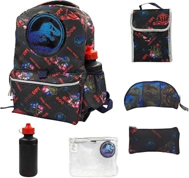 Fast Forward Jurassic Park Backpack for kids 16 inch- 6 pieces Set, Dinosaur Backpack with Lunch Box, Perfect for Back to School & Elementary Age Boys on Amazon.ae - Price Tracker