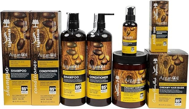 Moroccan Argan Oil Shampoo and Conditioner Set Sulfate Free, Perfect for Damaged, Dry, Curly, Frizzy Hair - Thickening Formula for Fine/Thin Hair, Safe for Color and Keratin Treated Hair(4 in 1 Set) on Amazon.ae - Price Tracker