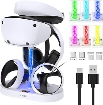 Charging Station for PS VR2 with RGB Light, Vertical Charging Station Dock Support for PSVR2 Headset Display Accessories for Playstation VR2 with 4 Type C Magnetic Adapters for Sense على Amazon.ae - متتبع الأسعار
