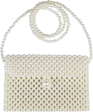 FUNDI 1 Pieces Luxury White Pearl Purses Shoulder Bag for Women Pearl Bag Crossbody Beaded Clutch Evening Bag, White على Amazon.ae - متتبع الأسعار