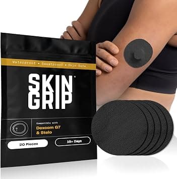 Skin Grip Adhesive Patches for Dexcom G7 CGM (20-Pack), Waterproof & Sweatproof for 10-14 Days, Pre-Cut Adhesive Tape, Continuous Glucose Monitor Protection (Black) على Amazon.ae - متتبع الأسعار