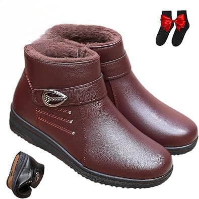 Women's Warm Soft-Sole Non-Slip Genuine Leather Boots, New Fleece Thickened Warm Snow Boots, Wide Fit Waterproof Leather Non Slip Boot,Mama Cotton Leather Shoes with Zipper on Amazon.ae - Price Tracker
