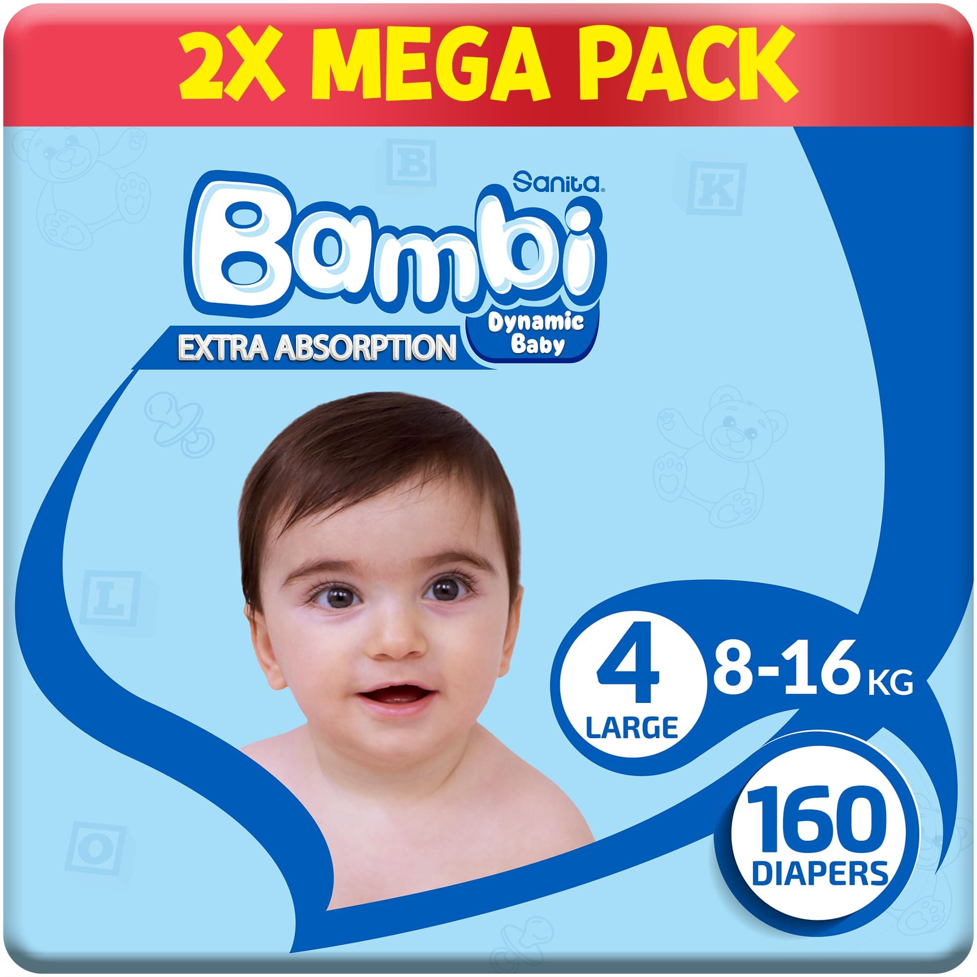 Sanita Bambi Baby Diapers, Size 4, 8-16 kg, Skin-Friendly with Hypoallergenic Inner layer, Wetness Indicator, Leakage Protection & Comfort - Carton (80 x 2), 160 Count on Amazon.ae - Price Tracker