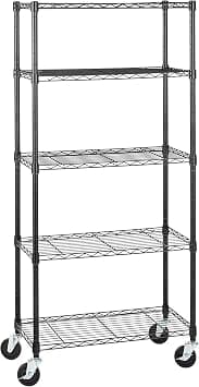 Amazon Basics 5-Shelf Adjustable, Heavy Duty Storage Shelving Unit on 10.16 cm Wheel Casters, Metal Organizer Wire Rack, Black, 91.4 x 35.5 x 164.4 cm - متتبع أسعار Amazon.sa