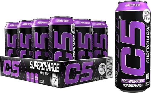 C5 Drink Supercharge Mixed Berry Pre Workout Sugar Free, Zero Calories, 200mg High Caffeine Creatine Beta Alanine Citrulline Malate High-Performance Pre-Workout Booster Supplement Pack of 12 على Amazon.ae - متتبع الأسعار