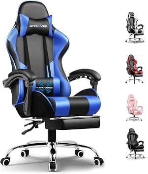 GTPLAYER #1USA Ergonomic Gaming Chair with USB Massage Cushion, Footrest & Armrests ? PU Leather Computer Video Game Desk Chair with Adjustable Lumbar Support & Headrest (GCC, Blue) على Amazon.ae - متتبع الأسعار